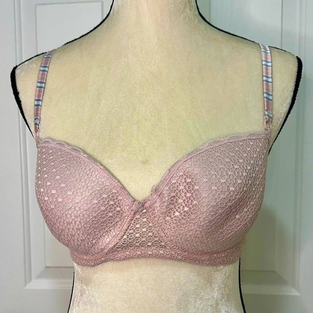 No‎ Boundaries Lace Underwire Contour Bra Pink 34D NB18B Plaid Straps